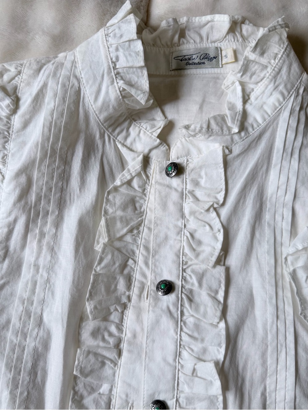 Tasha Polizzi White Ruffled Button-Front Blouse